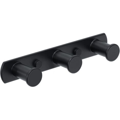 Porta asciugamani, appendiabiti, appendiabiti da muro, porta asciugamani in acciaio inox nero, gancio da muro con 3 ganci, appendiabiti, appendiabiti per cucina e bagno (1/5)