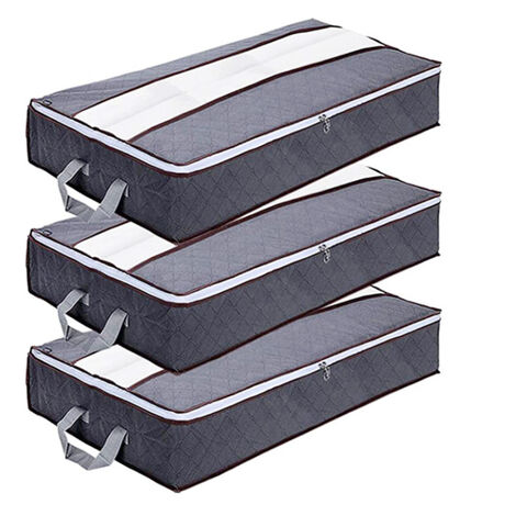 Confezione da 3 cassettiere sotto il letto, Withosent Scatola portaoggetti sotto il letto Borsa portaoggetti pieghevole in tessuto non tessuto Portaoggetti con finestra trasparente per piumini Bianche (1/5)
