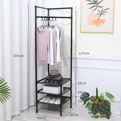 Appendiabiti Con Ruote, Attaccapanni A Doppia Asta Regolabile In Altezza Per Camera Da Letto 80x43x160 Cm Nero 81116113