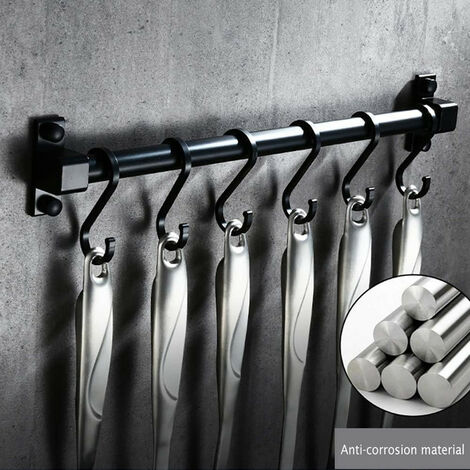 Portabottiglie E Utensili Da Parete In Stile Industriale – Barra In Metallo Con Ganci A S – 61 Cm, Colore Nero - 2