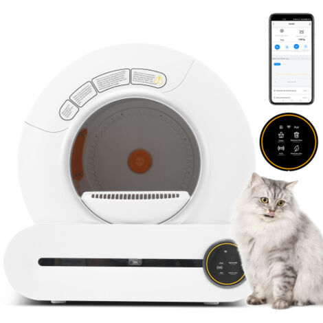 Cassetta igienica adattiva autopulente da 65 litri per più gatti, creazione automatica, adatta a molti tipi di lettiera, sensore a infrarossi, elimina gli odori, controllata da APP, controllo parental