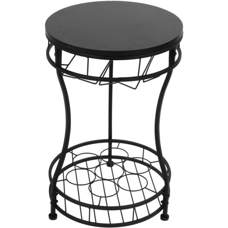 Portabottiglie Rotondo Autoportante in Ferro per 7 Bottiglie, Ripiano Superiore per Mini Bar o Tavolino, 65,5 x 42 cm (1/5)
