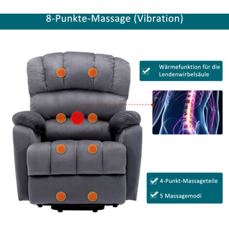 HOMCOM Poltrona Relax Con Massaggio E Sgabello – Girevole 360°, Reclinabile, In Velluto Grigio - 3