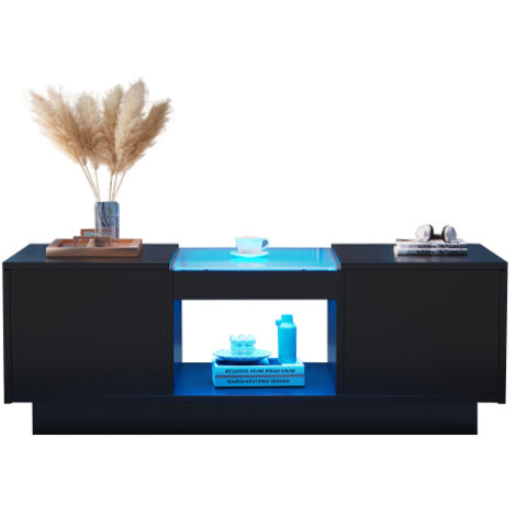 Tavolino TIZZ Con LED - 100x50x35,5 Cm, Vetro, 2 Cassetti, Controllo App, Bianco