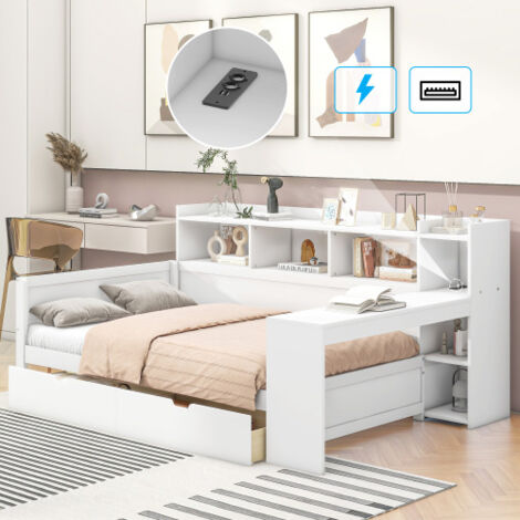 Divano Letto Singolo 90x200 Cm Con 2 Cassetti - Legno Massello, Grigio - Ideale Per Camera Bambini/Ragazzi - Foto 8