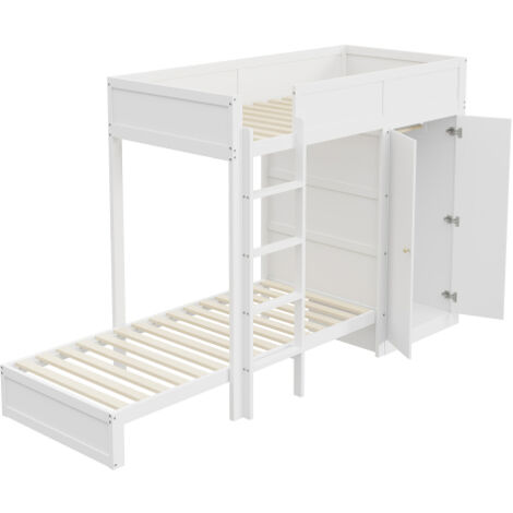 Letto a soppalco 90x200cm, scala di sicurezza verticale, cassetti e ripiani, rete a doghe, letto singolo in legno grigio | Leroy Merlin