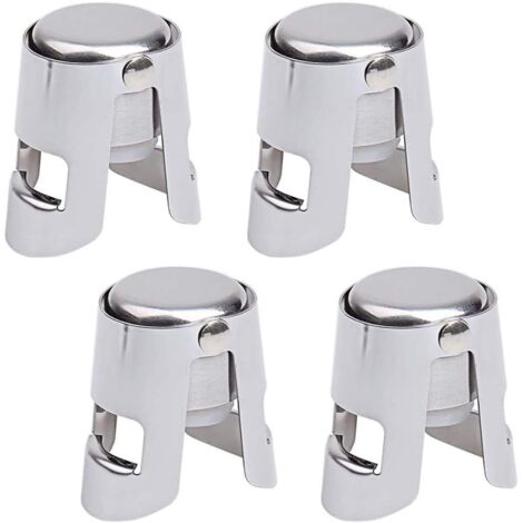 Tappi per champagne, confezione da 4 tappi in acciaio inox per bottiglie di vino, per champagne e vino rosso frizzante, riutilizzabili in acciaio inox. (1/5)
