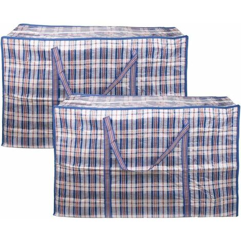 MINKUROW Confezione Da 2 Sacchi Per La Conservazione, Sacco Per Vestiti Di Grande Capacità Borse Per Il Trasporto Con Cerniera Per Lavanderia, Trasloco, Shopping (Blu, 70 Cm x 40 Cm x 30 Cm)