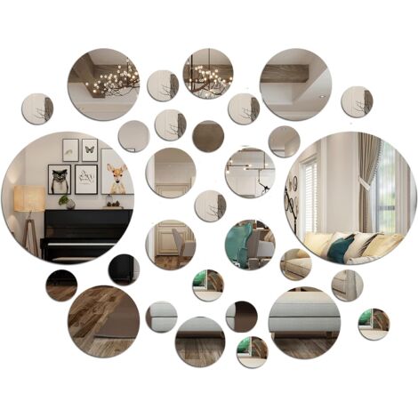 MINKUROW Adesivi Da Parete A Specchio, 30 Pezzi Rotondi 3d Adesivo Da Parete Specchio Decorativo Rimovibile Decor Art Cerchio Autoadesivo Specchio Fai Da Te Rotondo Wall Sticker Per Soggiorno Cucina C (1/5)