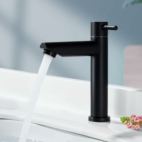 MINKUROW Rubinetto Del Bagno Solo Acqua Fredda Rubinetto Del Lavandino Del Bagno Nero Opaco Rubinetto Dell'acqua Fredda In Acciaio Inossidabile In Stile Moderno, Ambito Applicabile (Bagno, Lavabo, Lav (1/3)