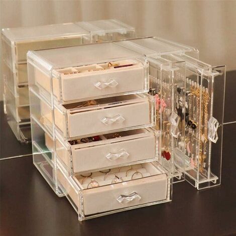 MINKUROW Organizzatore Di Gioielli Velluto Acrilico Trasparente Scatola Di Immagazzinaggio Con 6 Cassetti Per Orecchini Braccialetto Braccialetto Collana E Porta Anelli Beige Per Ragazze Donne (1/5)