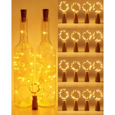MINKUROW [16 Pezzi] Luci Led Per Bottiglia, 2m 20 Luci Led Per Bottiglia Impermeabile Flessibile Filo Di Rame Lampadine Decorazione Per Fai Da Te Festa Di Natale Matrimonio Giardino (Bianco Caldo) [Cl (1/5)