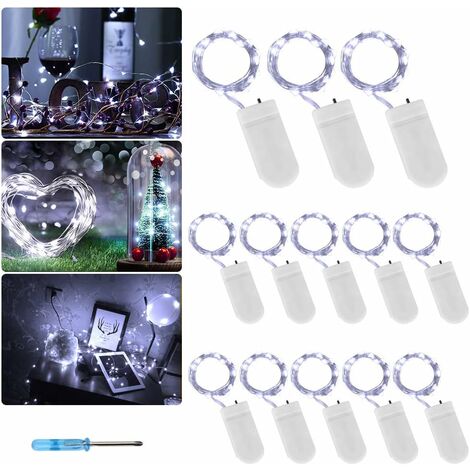 MINKUROW Lucine A Batteria (Incluse) 12 Pezzi Filo Di Rame Impermeabile 2 M Con 20 Led Luce Bianca Per Decorazione Compleanno, Festa, Matrimonio, Sera, Natale, Giardino, Patio, Prato (1/5)