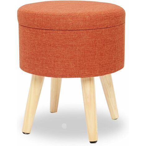 MINKUROW Sgabello In Tessuto Scaffale Portaoggetti Design Soggiorno Rotondo Poggiapiedi Sedia Moderna Sedile In Lino Riposo Gambe In Legno Colorato Con Coperchio Arancione (1/5)
