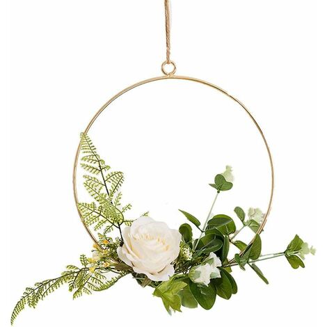 MINKUROW Anello Di Metallo Rotondo Fiore Artificiale Decorazione Da Appendere Decorazione Ghirlanda Da Parete Dimensioni 20 Cm (Bianco) (1/3)
