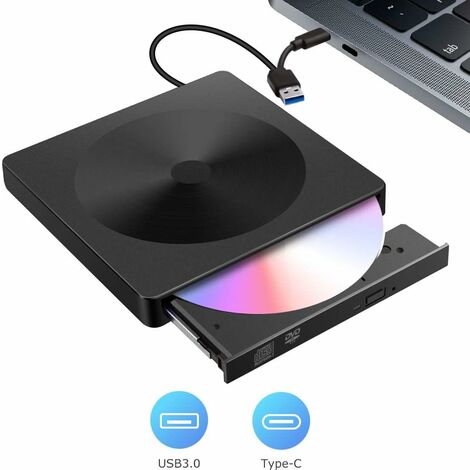 MINKUROW Unità Cd-Dvd Esterna, Masterizzatore E Lettore Cd-Rw/Vcd-Rw A Doppia Porta Usb 3.0 Tipo C, Trasferimento Dati Ultrasottile, A Basso Rumore E Ad Alta Velocità, Adatto Per Macbook, Laptop, Desk