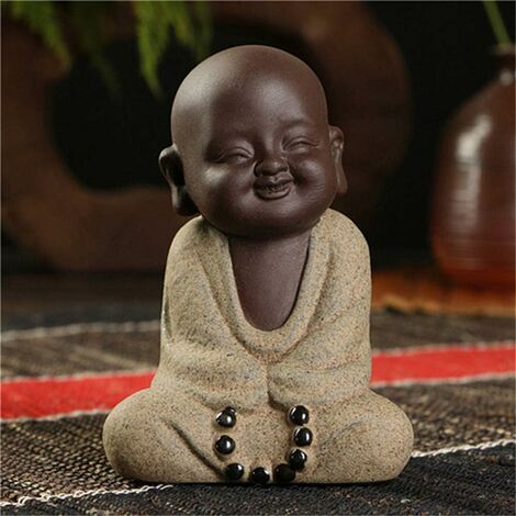 MINKUROW Scultura Arte Artigianato Decorazione Arredamento Per La Casa Ornamenti Statue Di Buddha Piccolo Monaco Colore Sabbia Artigianato In Ceramica Scultura Scultura Fengshui Arenaria Decorazione D (1/3)
