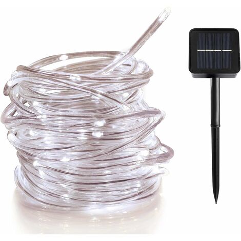 MINKUROW 12m 100 Led Stringa Di Luce Solare Da Giardino, Ip65 Impermeabile Led Tubo Di Luce, Stringa Di Luce Esterna, Stringa Di Luci Led Per Matrimoni, Feste E Natale, Luci Di Natale (Bianco Freddo) (1/4)