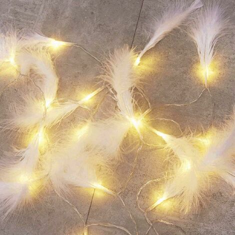 MINKUROW 3m 20 Led Luci Leggiadramente Piume Artificiali, Romantico Matrimonio Compleanno Decorazione Giardino Camera Da Letto Lampade Da Parete Per Interni, Bianco Caldo (Bianco) (1/5)