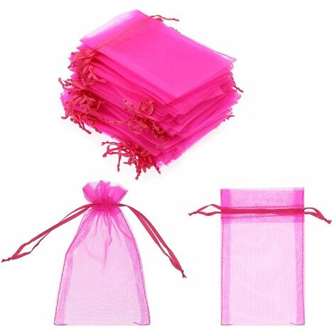 MINKUROW Borsa Con Coulisse In Organza, 10 X 15 Cm, Trasparente, Per Gioielli, Matrimonio, Festa, Regalo Di Natale, Borsa Regalo, 100 Pezzi Rosa (1/5)