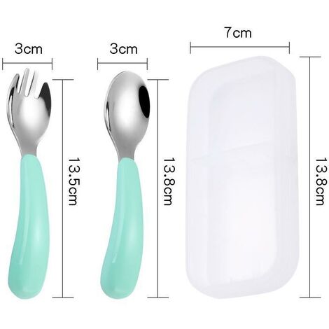 MINKUROW 2 Pezzi Set Di Posate Per Bambini In Acciaio Inossidabile, 1 X Forchetta E 1 X Cucchiaio Per Uso Domestico Della Scuola Del Bambino (Verde) (1/4)
