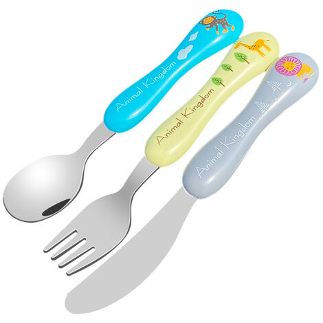 MINKUROW Set Di Posate Per Bambini In Acciaio Inossidabile Da 6 Pezzi, Set Di Posate Per Bambini 2 Forchette, 2 Coltelli, 2 Cucchiai, Posate Per Bambini Per Ragazzi E Ragazze (Animal Kingdom) (1/4)