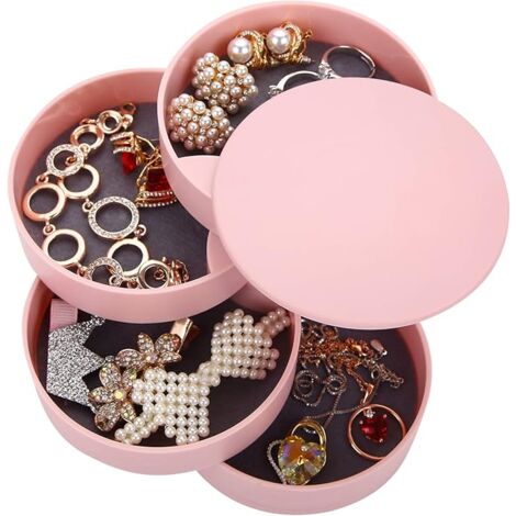 MINKUROW Portagioie A Forma Rotonda, Organizzatore Di Cosmetici A Torre, Portagioie Girevole A 4 Livelli, Portagioie Per Anelli, Orecchini, Collana, Regalo Di Compleanno Ragazza Donna Rosa (1/5)