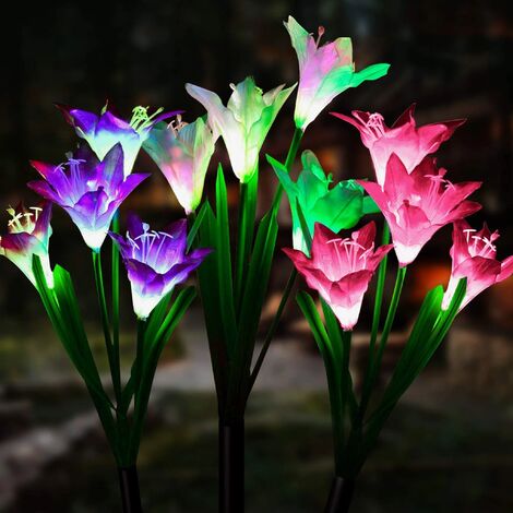 MINKUROW Lampada Solare Da Giardino, 3 Luci Solari A Giglio Con Fiore Più Grande E Pannello Solare Più Ampio (Blu) (1/5)