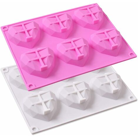 2 Stampi Silicone 3D A Forma Di Cuore Con Diamante - Per Dolci, Saponi