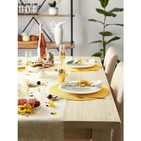 MINKUROW Set di 4 tappetini da tavolo rotondi intrecciati in PP lavabili e  resistenti al calore 38 cm (Giallo Chiaro)