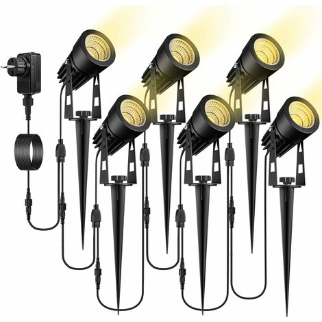 MINKUROW Luci Da Giardino, Set Di 6 Luci Da Giardino Con Picchetto, Faretto Da Giardino A Led Impermeabile Ip65 Con Spina, Bianco Caldo