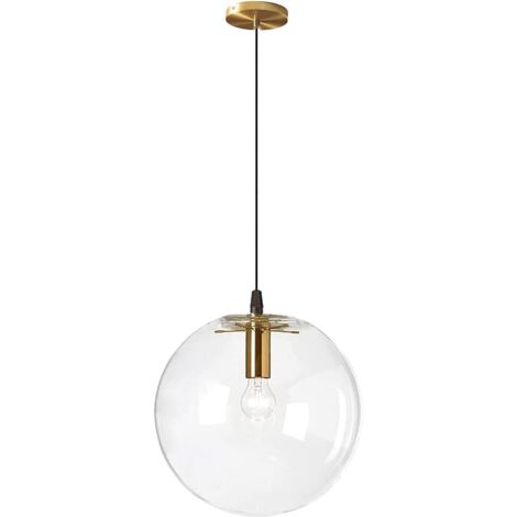 MINKUROW Lampada A Sospensione Industriale E27 Lampada A Sospensione Trasparente Testa D'oro In Ottone Sospensione Lustre Per Interni Soggiorno (25 Cm) (1/5)