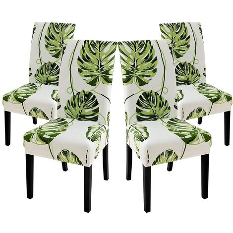 MINKUROW 4 Pezzi Fodere Per Sedie Fodera Per Sedia Elastica Fodera Per Sedia Con Decorazione Elastica Moderna Per Vestibilità Universale (Foglie Verdi) (1/5)