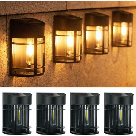MINKUROW Luce Solare Per Esterni Retro Giardino【Confezione Da 4】Lampada Da Parete Per Esterni Impermeabile Ip65 Wireless, Luce Solare Per Esterni Per Giardino, Terrazza, Patio, Balcone, Recinzione, De