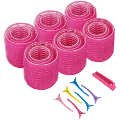 MINKUROW Bigodini Per Capelli Autoadesivi Parrucchieri Per Acconciature Bigodini, Confezione Di Strumenti Per Capelli Da 18 Rulli Per Capelli (6 Pezzi Per 3 Diametri: 6 Cm, 4,5 Cm, 3,6 Cm) + 6 Clip Of (1/5)