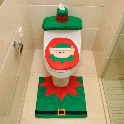 MINKUROW 3 Pezzi Coprisedile Per Wc Natalizio Decorazioni Natalizie Coprisedile Per Wc Per Cassetta E Set Di Decorazioni Per Tappetino Da Bagno, Decorazione Per Feste (Elfo Di Natale) (1/5)