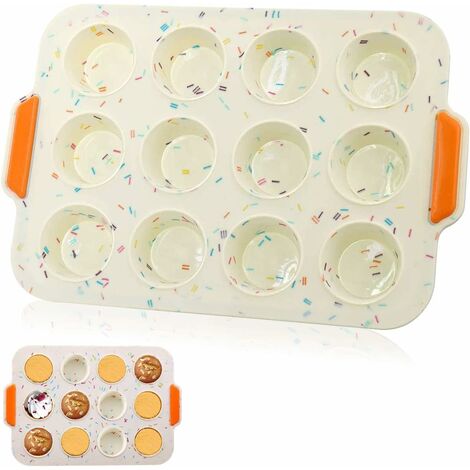 MINKUROW Muffin Tazze/Stampi In Silicone Per Cottura, 12 Tazze Antiaderenti Mini Muffin Cupcake Con Manici, Lavabili In Lavastoviglie/Microonde/Forno, Senza Bpa (1/5)