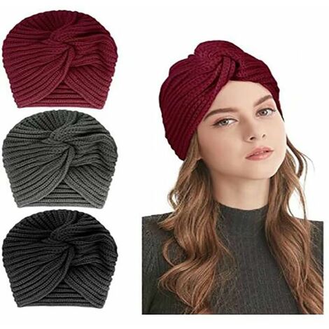 MINKUROW Berretto Turbante Lavorato A Maglia Da Donna - Inverno Lavorato A Maglia Avvolgere Turbante Cappello Berretto Da Donna Lana Per Copricapi Da Donna Retro Croce Copricapo-1 Pz Grigio (1/5)