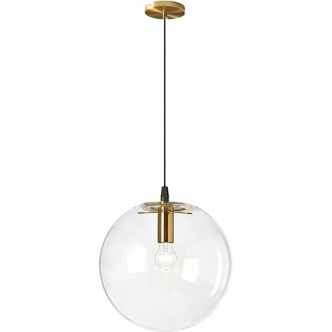 MINKUROW Lampada A Sospensione Industriale E27 Lampada A Sospensione Trasparente Testa D'oro In Ottone Lustre Sospensione Per Interni Soggiorno (15 Cm) (1/5)