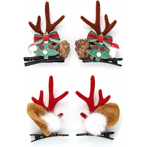 MINKUROW Set Di 4 Fermagli Per Capelli A Forma Di Corna Di Natale Per Donne E Ragazze (1/5)