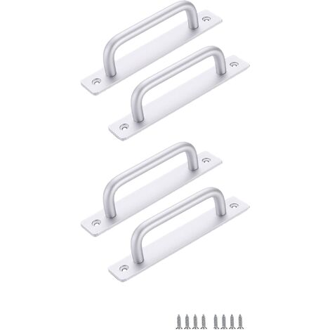 MINKUROW 4 Pezzi Maniglia Per Porta Scorrevole, Maniglia Per Porta Scorrevole Tira Con Piastra In Acciaio Inossidabile Per Porte Del Fienile Armadio Armadio Argento 192 Mm Distanza Tra I Fori (1/5)