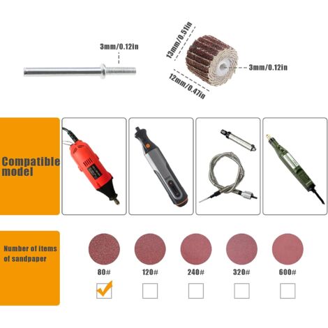Set 7 Dischi Abrasivi Per Dremel - Grana 80-600 Con Mandrino 3mm Per Levigatura E Lucidatura - Foto 8