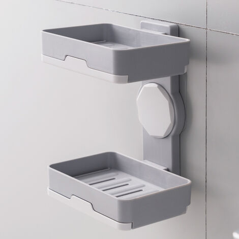MINKUROW Portasapone A Doppio Strato, Portasapone Portasapone Portasapone Con Scarico Portasapone Multifunzione Portasapone A Parete Per Doccia, Vasca E Lavello Della Cucina Grigio