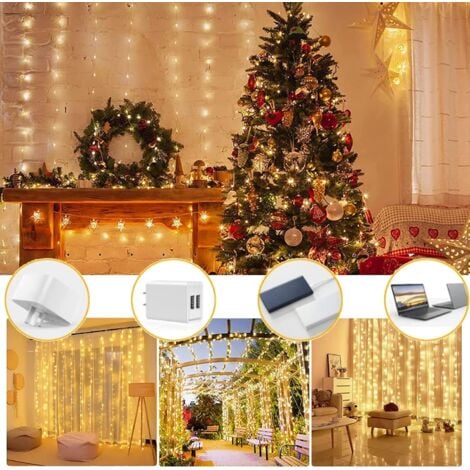 MINKUROW Luci Per Tende - 3 X 3 M Luci Per Tende 300 Led Alimentate Tramite  Usb, 8 Modalità Di Illuminazione Con Decorazione Per Finestre Con  Telecomando, Natale, Matrimoni, Compleanni, Casa, Patio, I