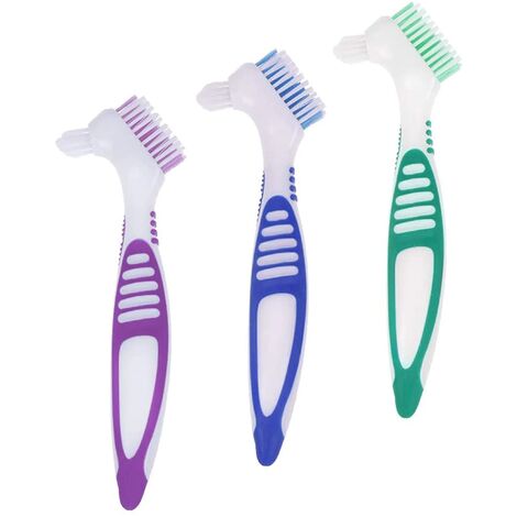 MINKUROW Parts Spazzolino Per Protesi, Spazzolino Per Dentiera, Set Per La Pulizia Igienica Della Protesi - Setole Multistrato E Impugnature Ergonomiche In Gomma (3 Colori) (1/5)