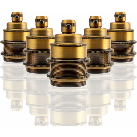 MINKUROW 5er E27 Portalampada Effetto Metallo Vintage Presa E27 Base Lampada Effetto Industriale Retrò Per Lampada A Sospensione, Ottone Antico (1/5)
