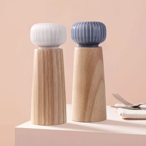 MINKUROW Macinasale E Pepe In Ceramica In Legno - Macinapepe Con Macinapepe Regolabile, 17,5 Cm (1/5)