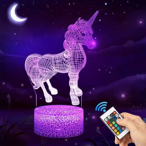 MINKUROW 3d Unicorn Led Night Light Con Telecomando, 16 Colori