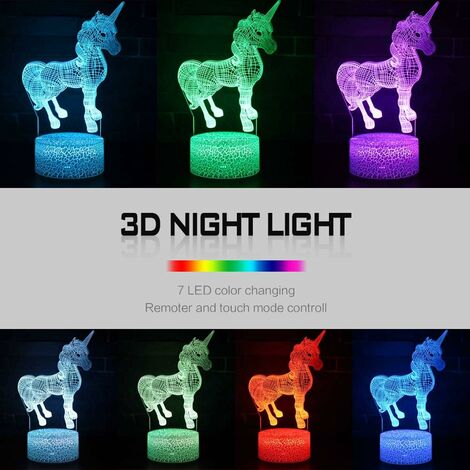 MINKUROW 3d Unicorn Led Night Light Con Telecomando, 16 Colori  Selezionabili, Interruttore Touch Dimmerabile, Regalo Di