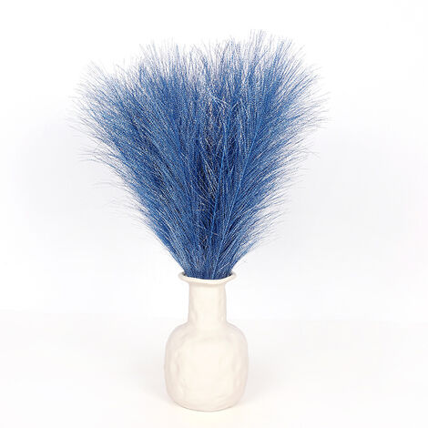 MINKUROW Erba Di Pampa Finta, 5 Steli 45cm/18'' Piccola Erba Di Pampa Lanuginosa Replica Di Piume Di Canna Per Vaso Di Fiori Composizione Di Fiori Soggiorno Cucina Ufficio Matrimonio Boho Replica (Blu (1/4)